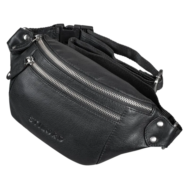 Bauchtasche Echtleder Retro schwarz