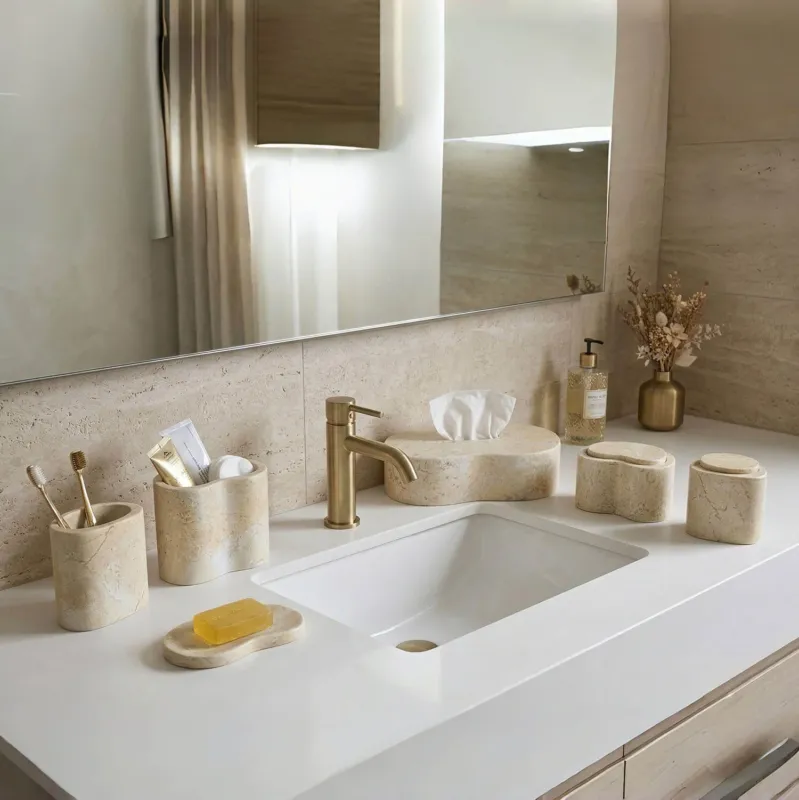 Beige Natural Marble 6-Piece Bath Accessories Set