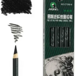 Marie's 12 Artist Soft Black Paper Handle Charcoal Pencils for Drawing Sketching Extra Soft
