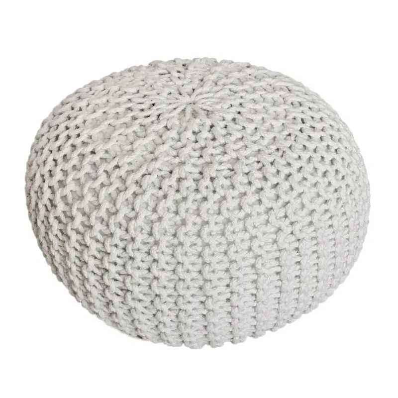 Pouf – Recycelte Baumwolle, Chunky Strick, Weiß Farbe, 55 cm | MVG Voglrieder