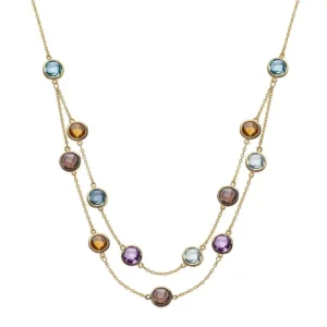 Collier Gelbgold 750 mit Amethyst, Citrin, Blautopas, Rauchquartz 45cm