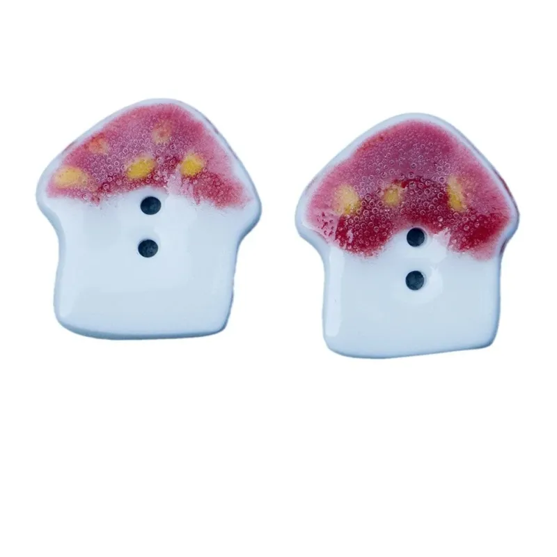 20mm Red Purple Mushroom Handmade Ceramic Buttons for DIY Bracelets Necklaces 4pcs Red
