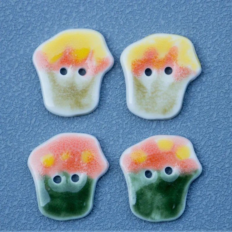 20mm Green & Yellow Ice Cream Cake Ceramic Buttons for DIY Handmade Ornaments 6pcs