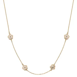 Collier Gelbgold 375 5 Perlmutt Blumenelemente 45cm