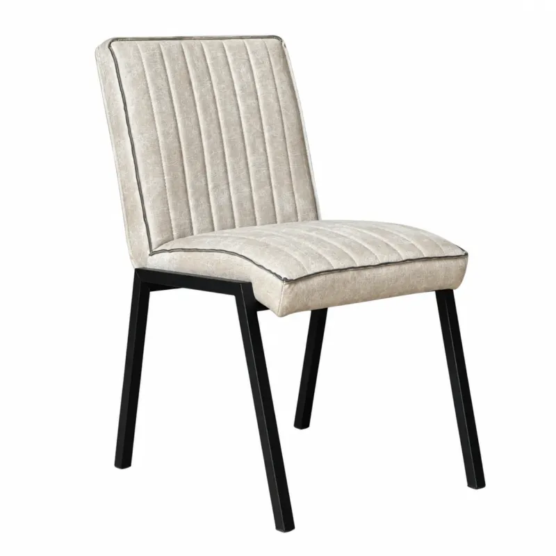 Esszimmerstuhl – Kunstleder Beige, Schwarzes Metallgestell, Kontrastnaht – Tivoli | Starfurn