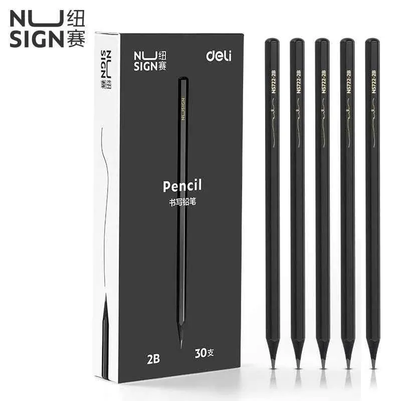 DELI 2B HB Black Wood Cased Graphite School Pencils 30 Pack 2B