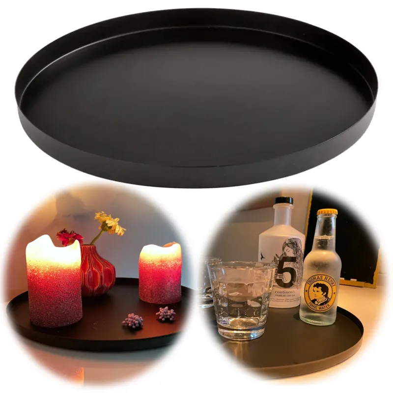 KI-generiertes Bild Metall Deko Tablett Rund Ø35cm Schwarz Dekoteller Kerzentablett Servierteller
