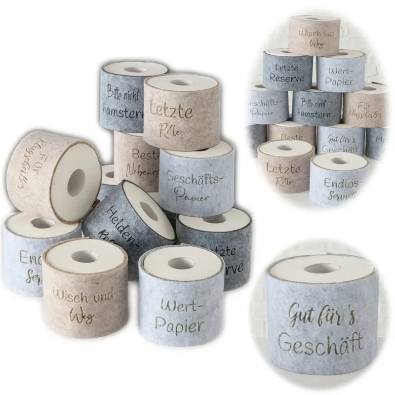 KI-generiertes Bild Toilettenpapier Banderole Gut fürs Geschäft Filz Klohut Husse Klopapier Klorolle
