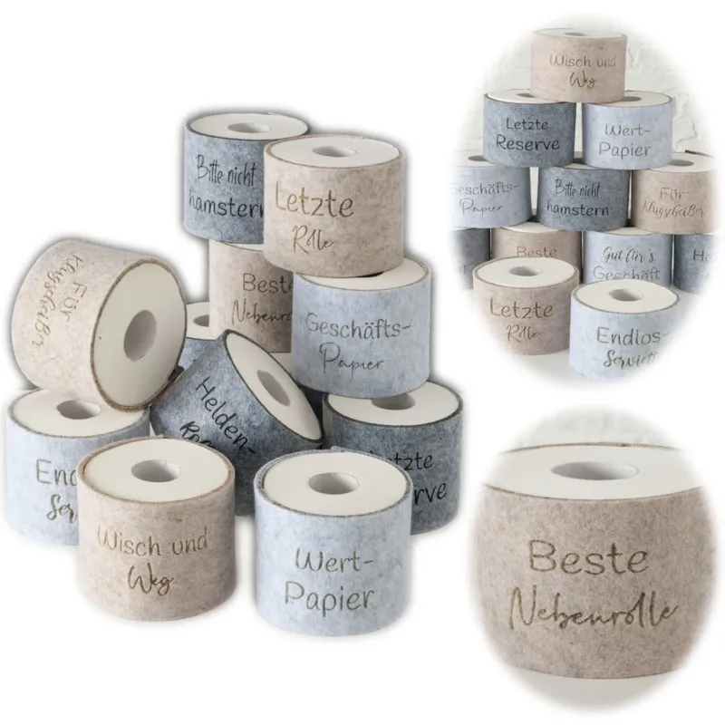 KI-generiertes Bild Toilettenpapier Banderole beste Nebenrolle Filz Klohut Husse Klopapier Klorollen