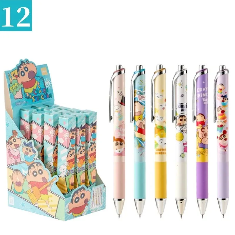 Deli × Crayon Shin-chan Retractable Gel Pen – 0.5mm Black Ink, Set of 12