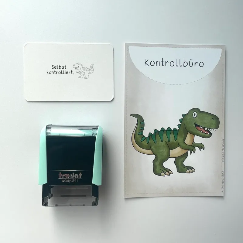 Stempel Dinosaurier 'Selbst kontrolliert' - Schulstempel (38x14mm)