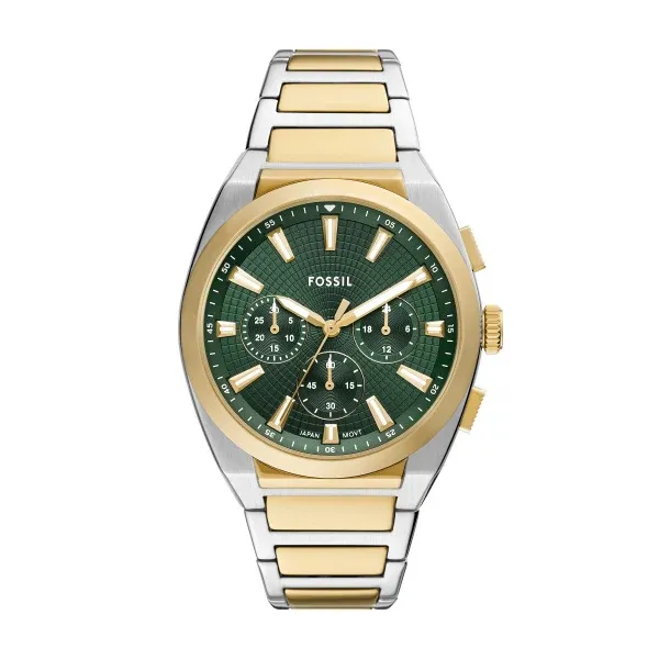 Fossil Everett 2-Tone Grün 44mm Edelstahl Chronograph Herrenuhr - FS6106