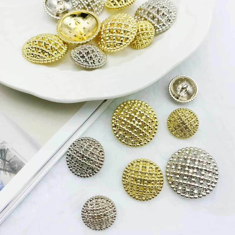 Gold & Silver Round Hollow Shank Metal Buttons for Coats 48 Pack