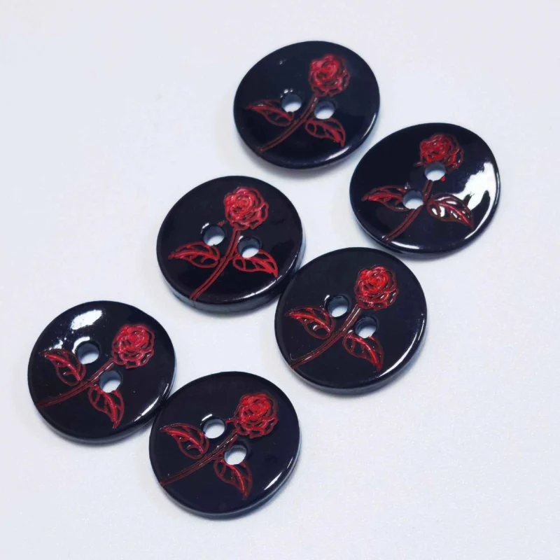 20L Chinese Style Black Red Floral Mother of Pearl Shell Buttons 100pcs
