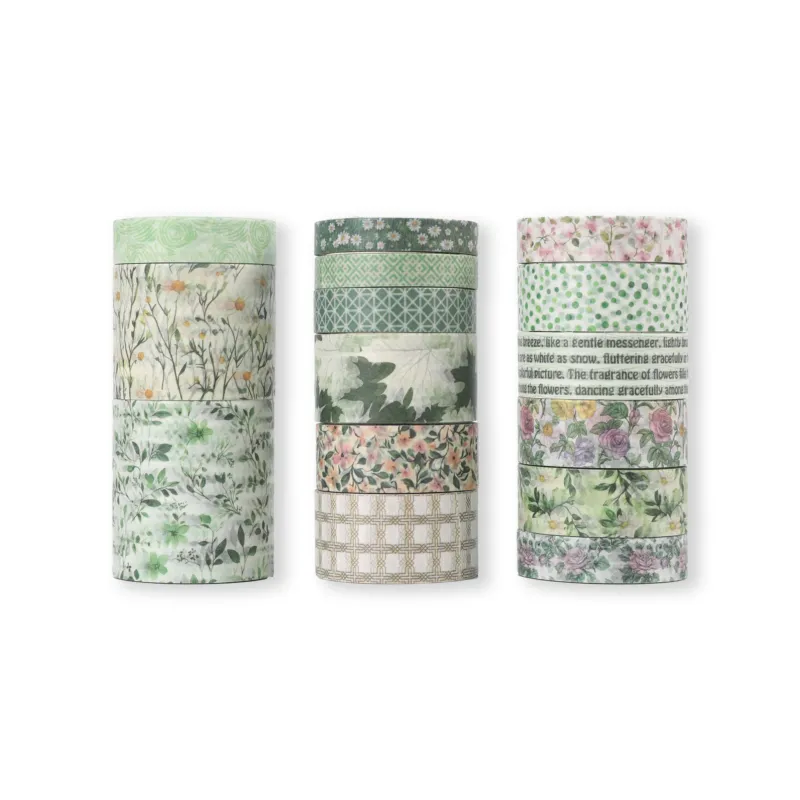 Floral Whisper Washi Tape - Green - Set of 15