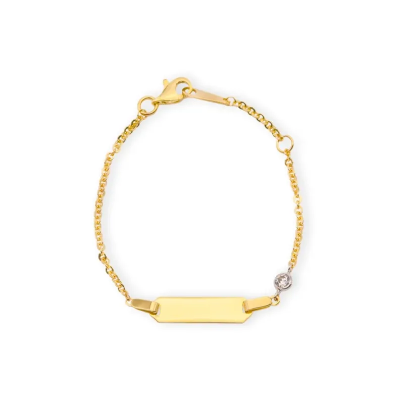 Baby Kinder Gelbgold Bracelet mit Zirkonia-Stein & Gratis Gravur - GB-949/9
