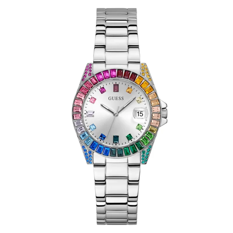 GUESS Damenuhr Opaline Silber mit Kristallen