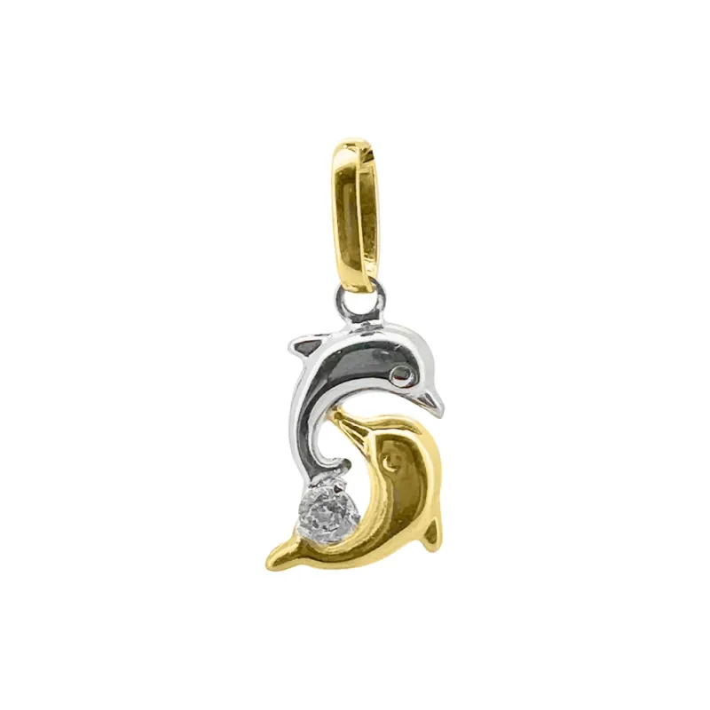 Delfin Anhänger 750 Gold in Gelb- und Weissgold mit 1 Zirkonia-Stein