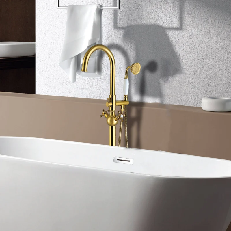 Gold Independent Freestanding Tub Filler Faucet
