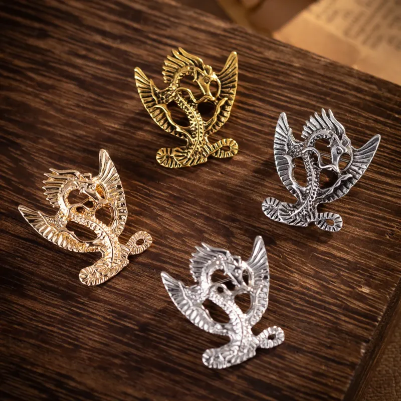 Men's Vintage Palace Style Flying Dragon Brooch 4 Color Pack