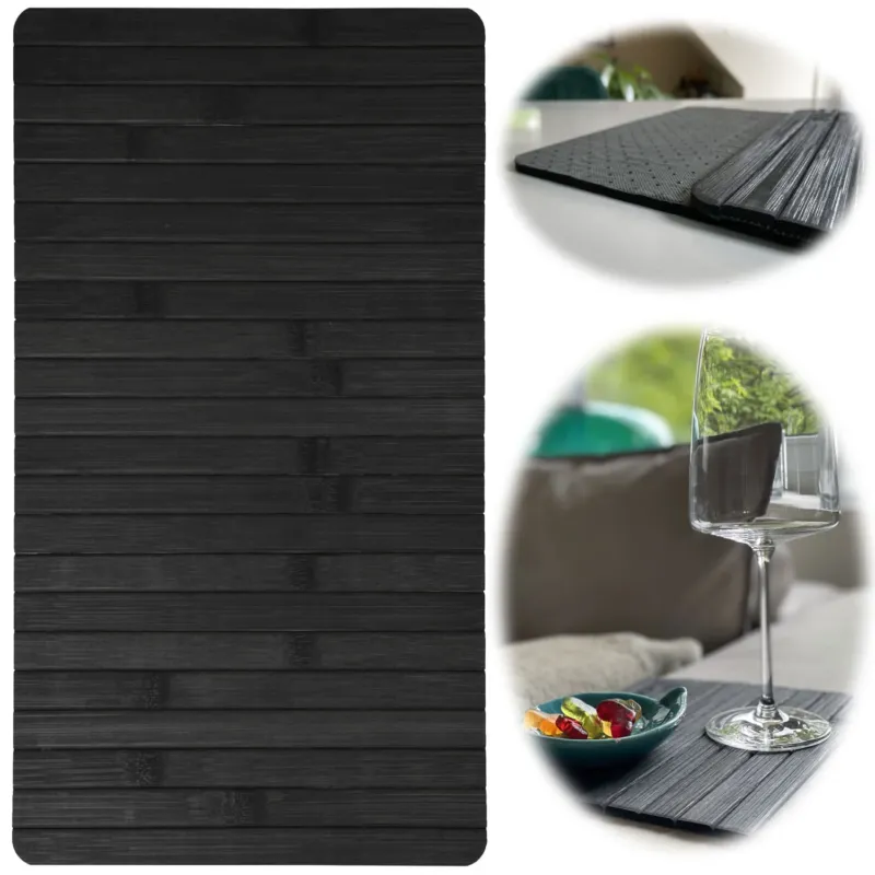 KI-generiertes Bild Holz Sofatablett Schwarz 44x24cm flexibles Couchtablett Armlehnen Ablage