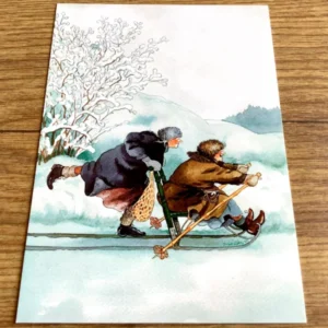 Postkarte Löök Frauen mit Schlitten