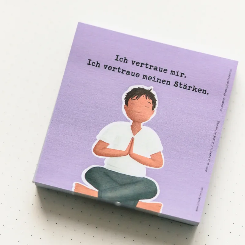 Haftnotiz "Ich vertraue mir. Ich vertraue meinen Stärken."