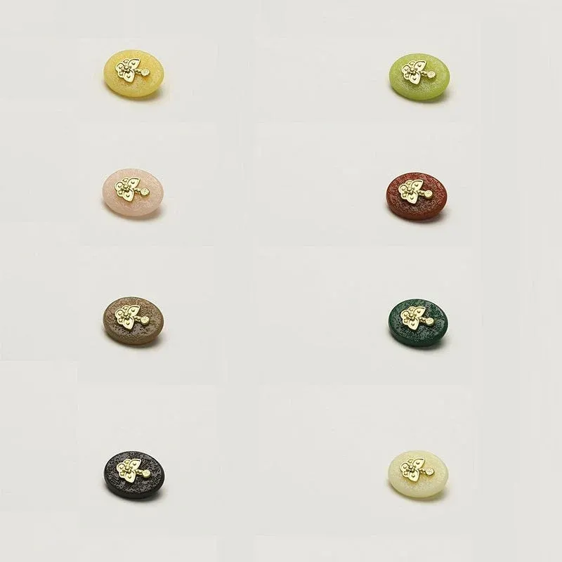 Oval Resin Metal Chinese Fan Clothing Buttons 40 Pack(8 Colors)