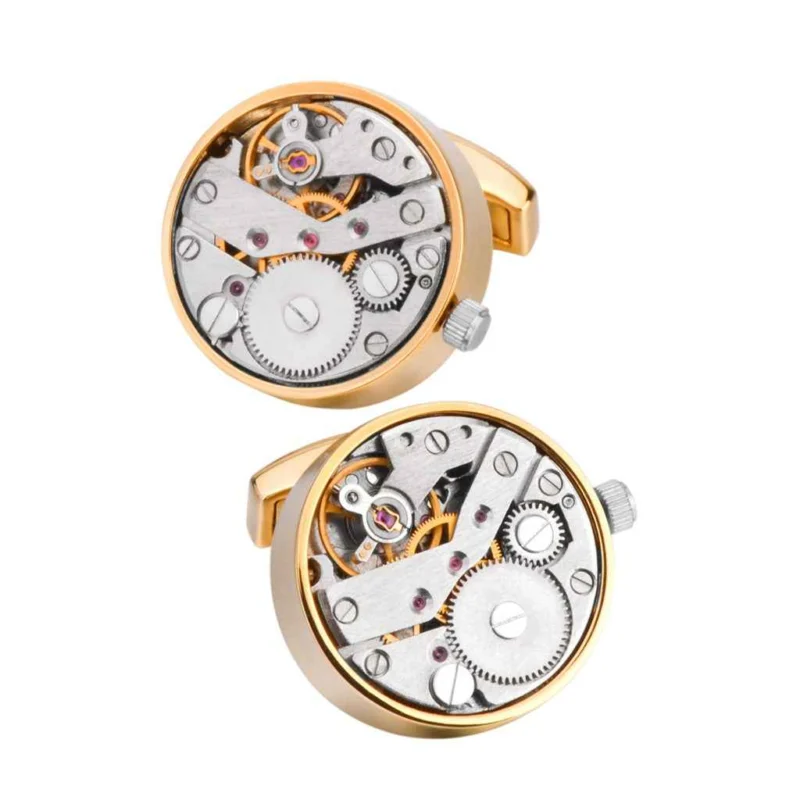 22mm Punk-Style Mechanical Watch Movement Cufflinks Gold
