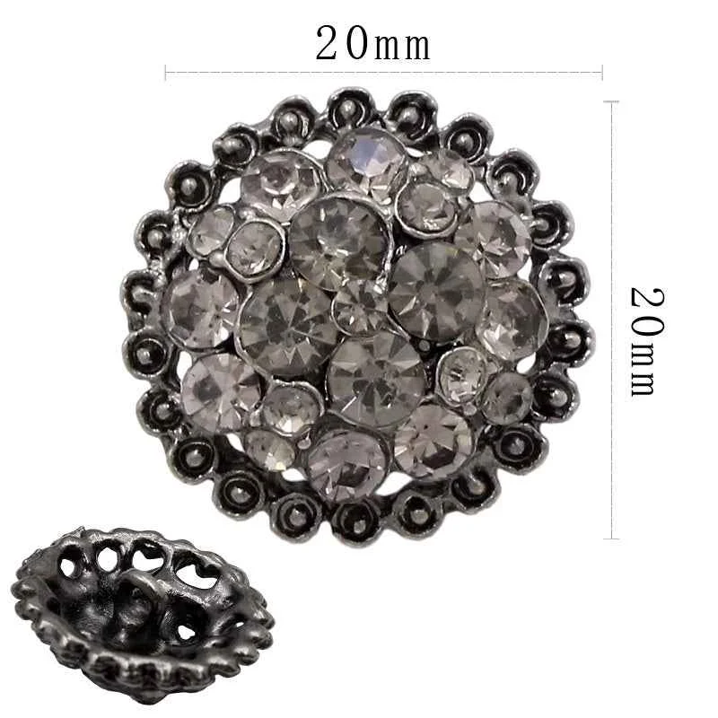 20mm/26mm Gunmetal Round Rhinestone Shank Buttons 20pcs 20mm