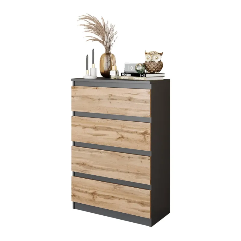 GABRIEL - Kommode / Sideboard mit 4 Schubladen - Anthrazit Grau / Wotan Eiche H92cm B60cm T33cm – Furnica