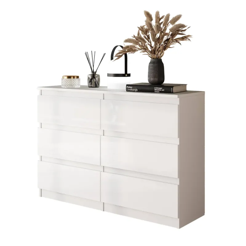 GABRIEL - Kommode / Sideboard mit 6 Schubladen - Weiß Matt / Weiß Gloss H71cm B100cm T33cm – Furnica