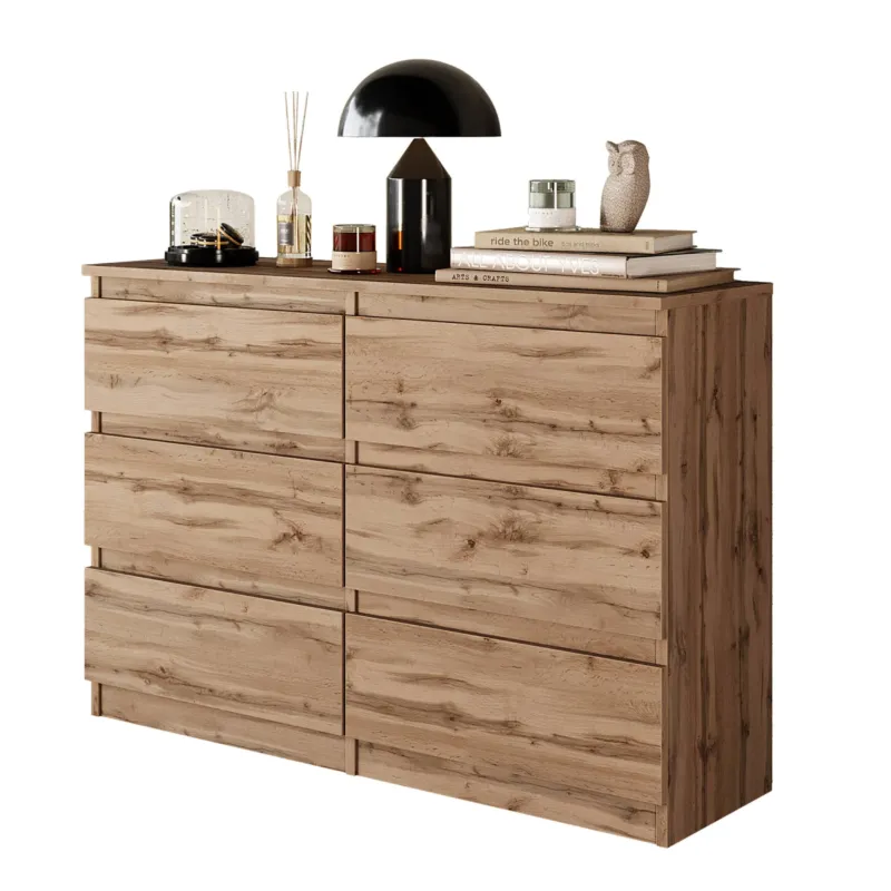 GABRIEL - Kommode / Sideboard mit 6 Schubladen - Wotan Eiche H71cm B100cm T33cm – Furnica