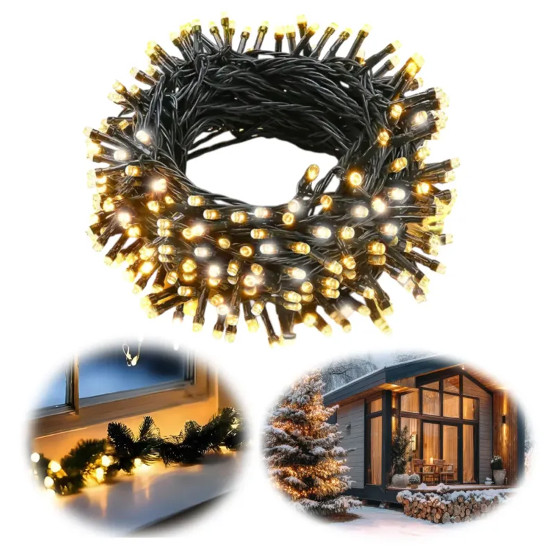 KI-generiertes Bild USB LED Lichterkette 100 Lampen 7,4 Meter 8 Lichteffekte Timer Batterie Warm-Weiß
