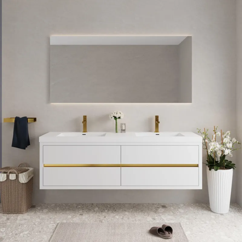 Luxurious Double Sink Vanity with Gold Accent Design