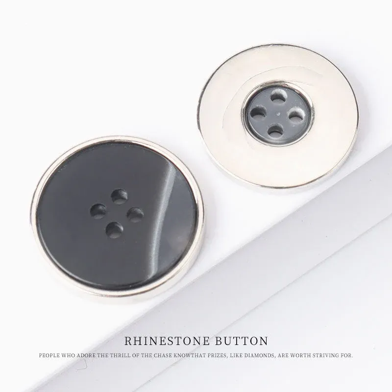 15 - 25mm Round Flat Resin Metal Four Hole Buttons for Sweaters 25 Pack Silver Black