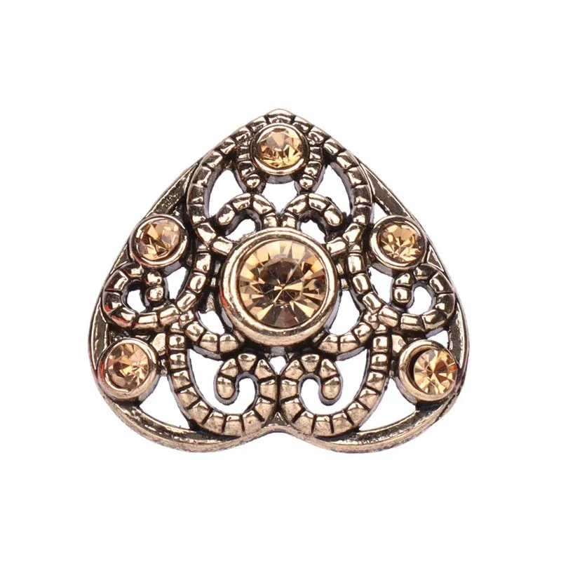 21.5mm Vintage Golden Silver Heart Shaped Metal Hollow Rhinestone Buttons 6pcs Gold