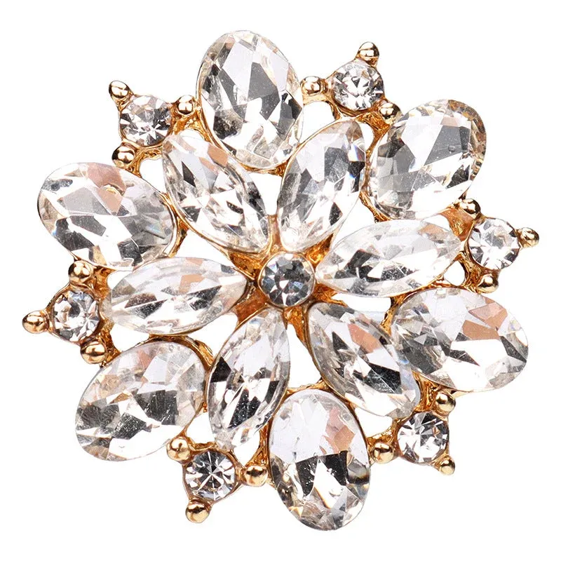 20mm Golden Silver Floral Hollow Rhinestone Metal Buttons for Cardigan 2pcs Gold