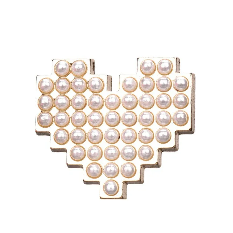 12.5/15/23mm Heart-Shaped Pearl Metal Rhinestone Button 15 Pack Pearl