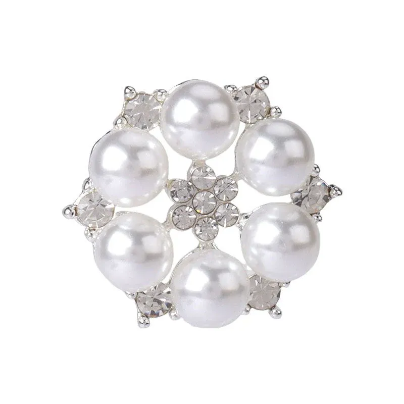 28mm Metal Pearl Rhinestone Button for High-End Fur Coats 4pcs