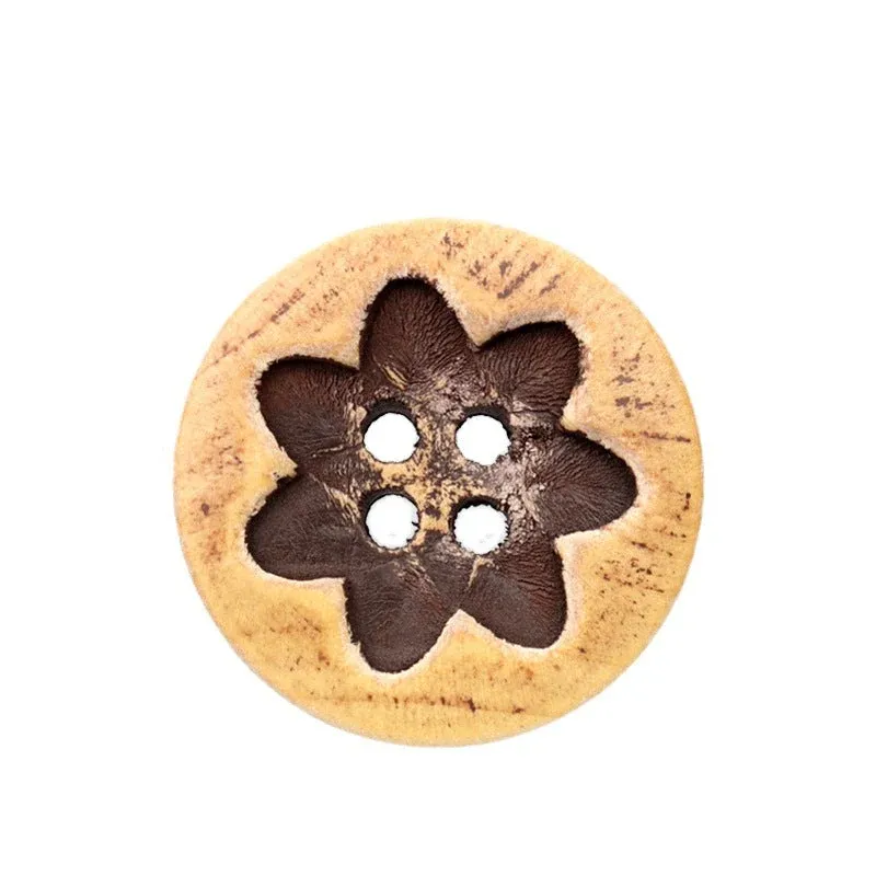 15/20mm Round Distressed 4-Hole Painted Poplar Wood Buttons with Floral Pattern 30pcs