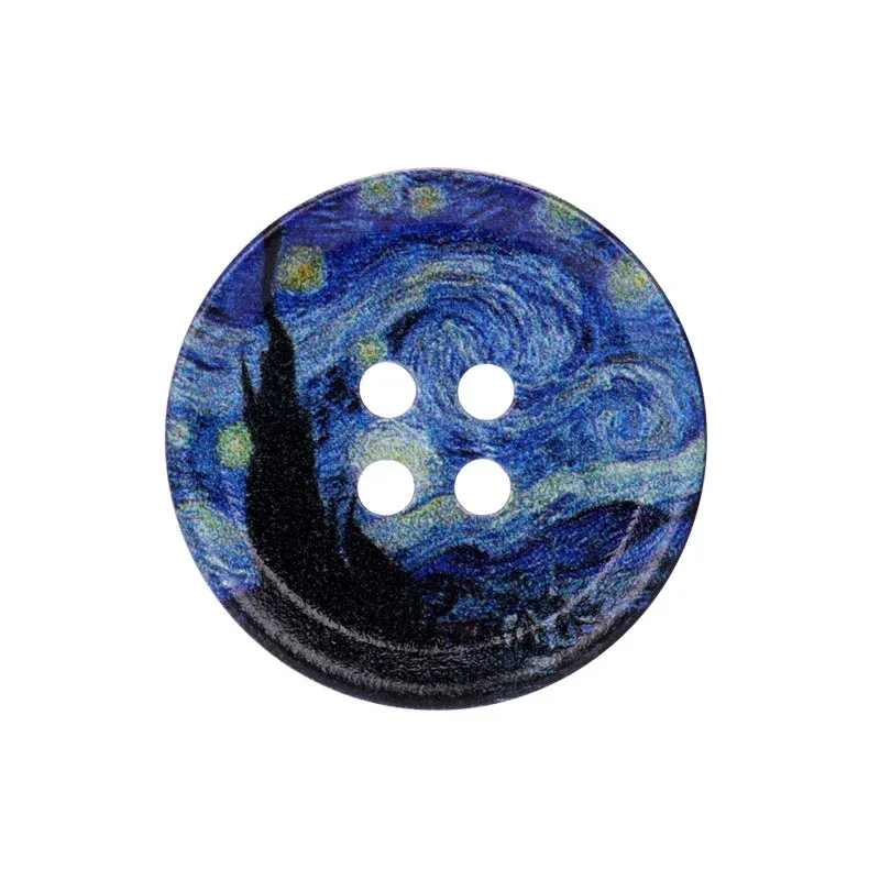 23/25/30mm Round Four Hole Resin Buttons with Oil Painting Prints 20pcs K