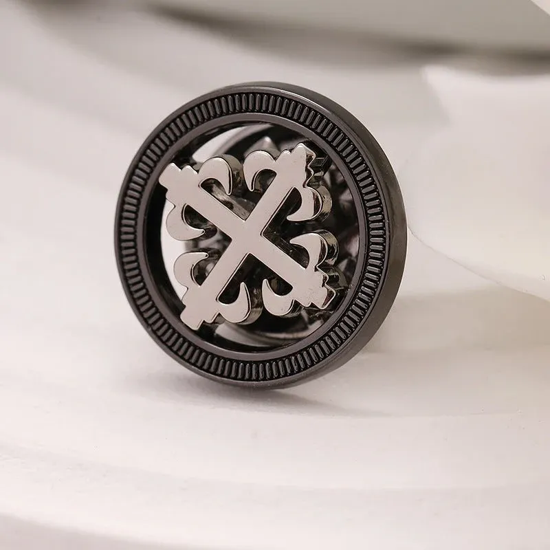 Men's Black Hollow Geometric Cross Metal Brooch 10pcs