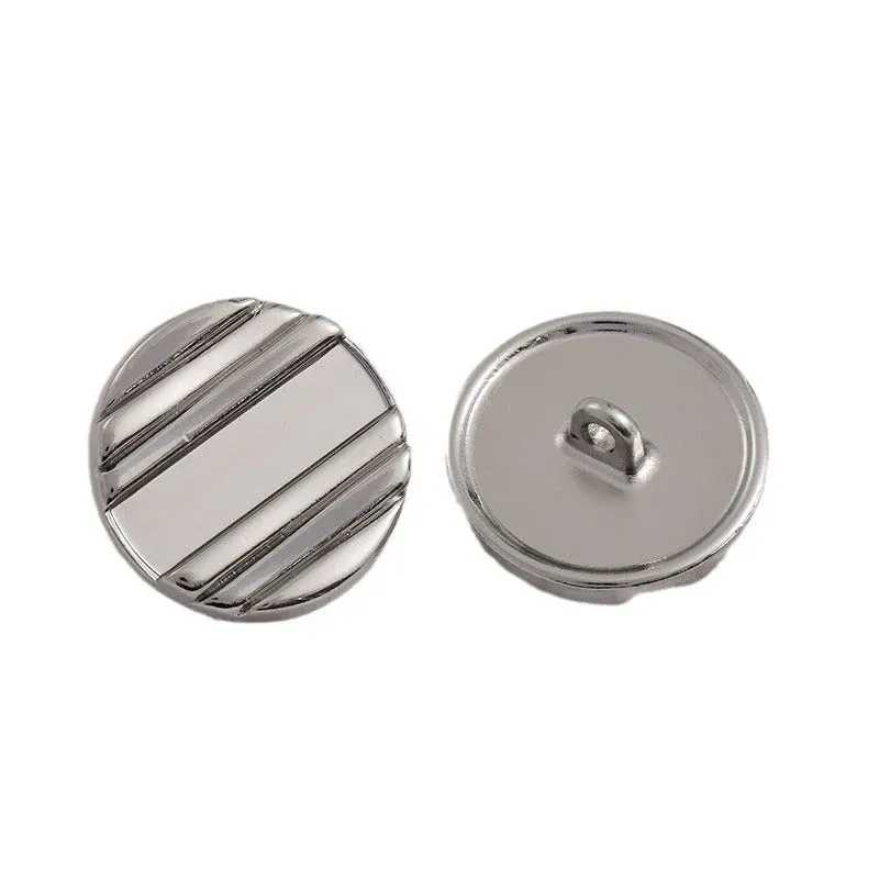 20mm Silver Horizontal Stripes Metal Shank Button 12pcs