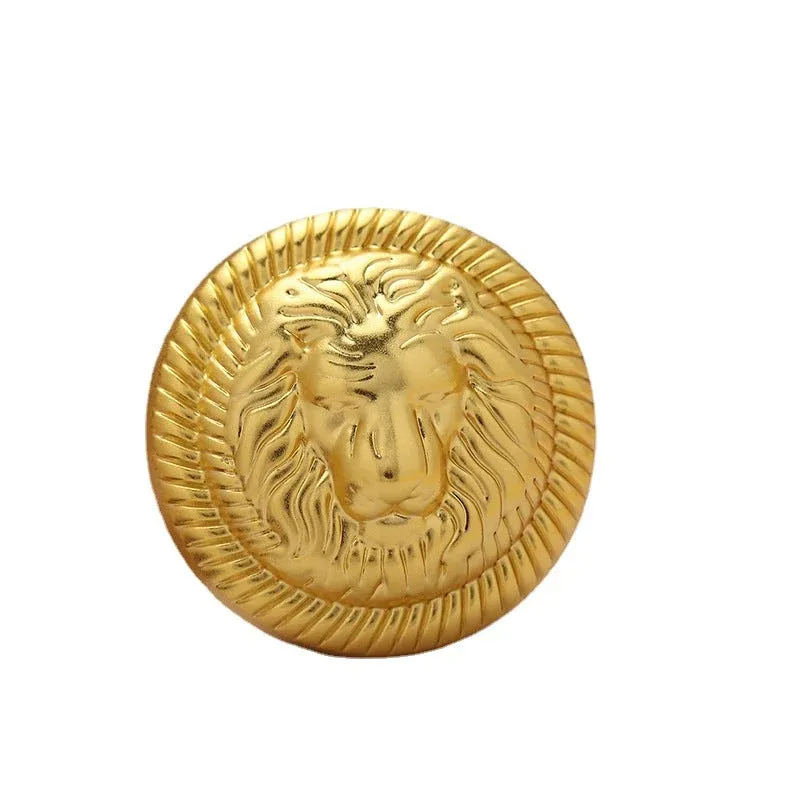 British College Style Lion Head Pattern Vintage Golden Metal Button 10pcs Gold