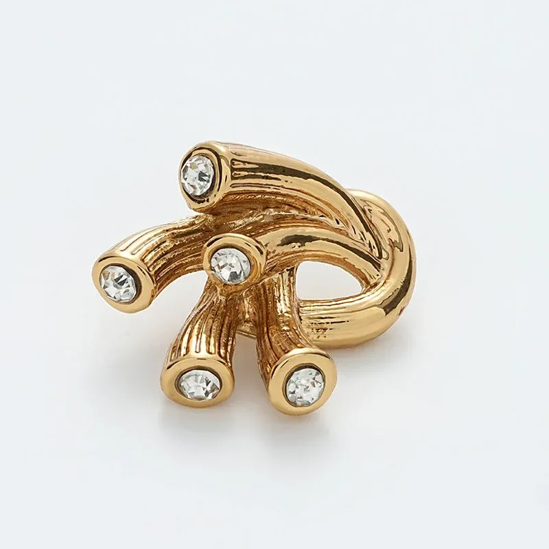 Irregular Antennae Diamond-Inlaid Retro Gold Metal Button 5pcs