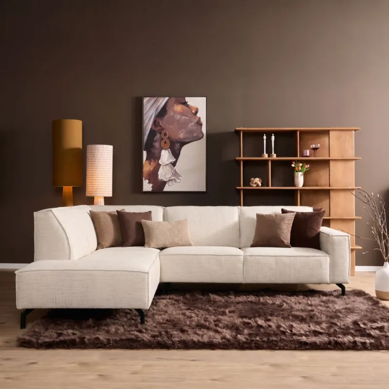 Ecksofa - Stoff Beige, Linke Ottomane, Moderne Linien, 285 cm – Floris | Starfurn