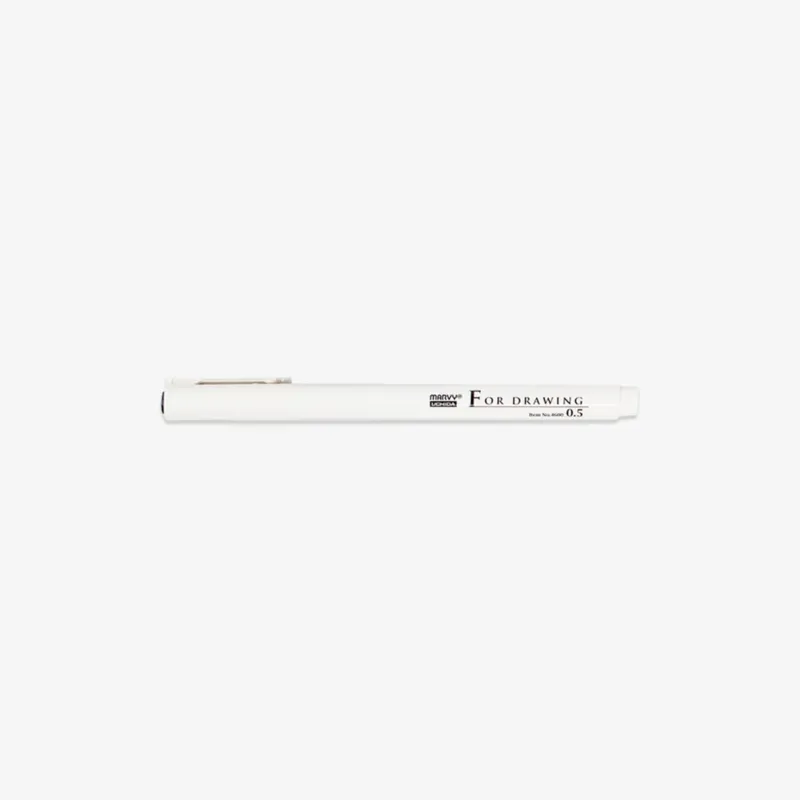 White pen with black ink with 'For Drawing' label on a white background