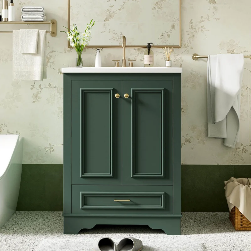 Modern 24 inch Green Bathroom Vanity with Integrated Ceramic Sink