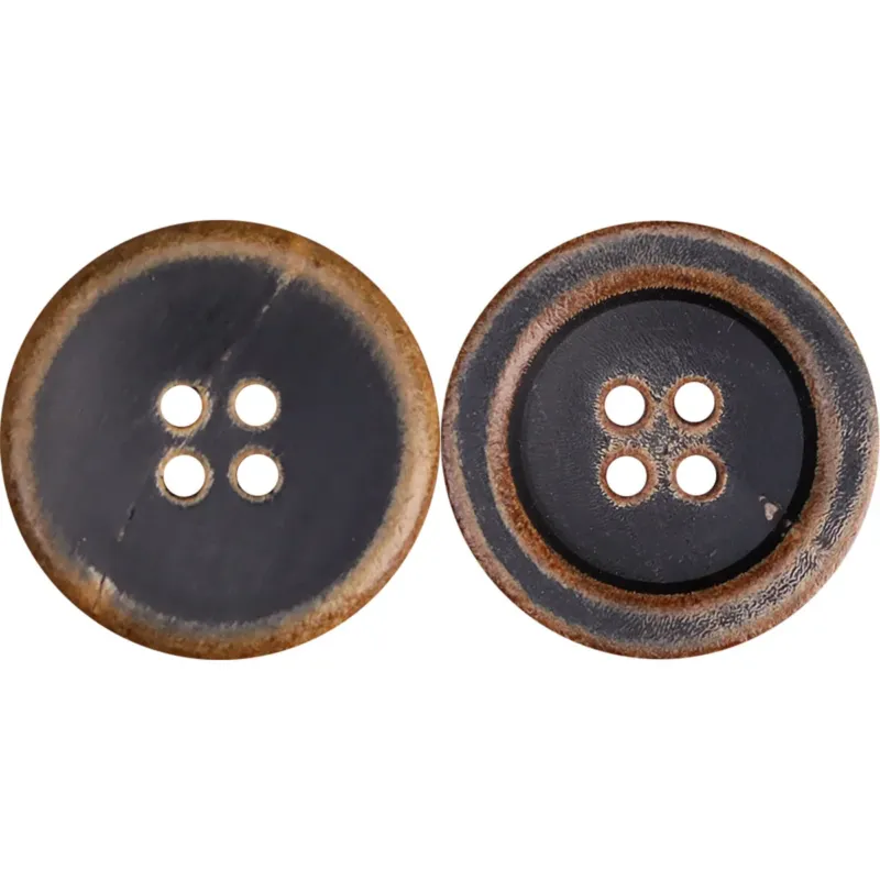 Vintage Bowl-Shaped Four-Hole Black Burnished Horn Buttons 25 Pack